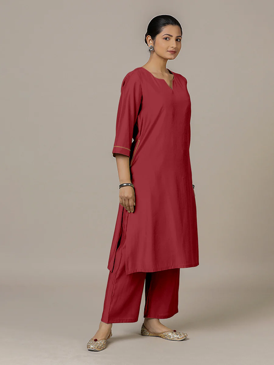 Sadaf x Rozaana | A Line Kurta in Scarlet Red with Thread Work | Coords or Only Kurta - Image 7
