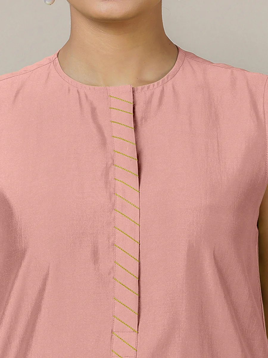 Adah x Rozaana | A Line Kurta in Sea Pink with Thread Work | Coords or Only Kurta - Image 3