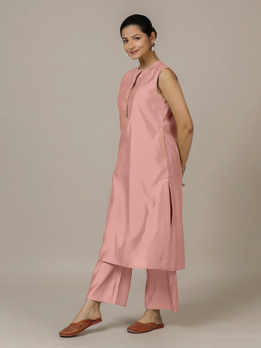Adah x Rozaana | A Line Kurta in Sea Pink with Thread Work | Coords or Only Kurta - Image 8