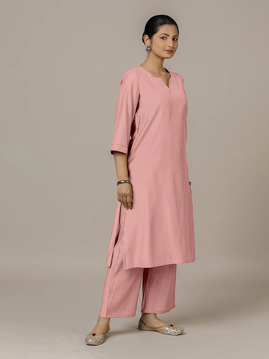 Sadaf x Rozaana | A Line Kurta in Sea Pink with Thread Work | Coords or Only Kurta - Image 7