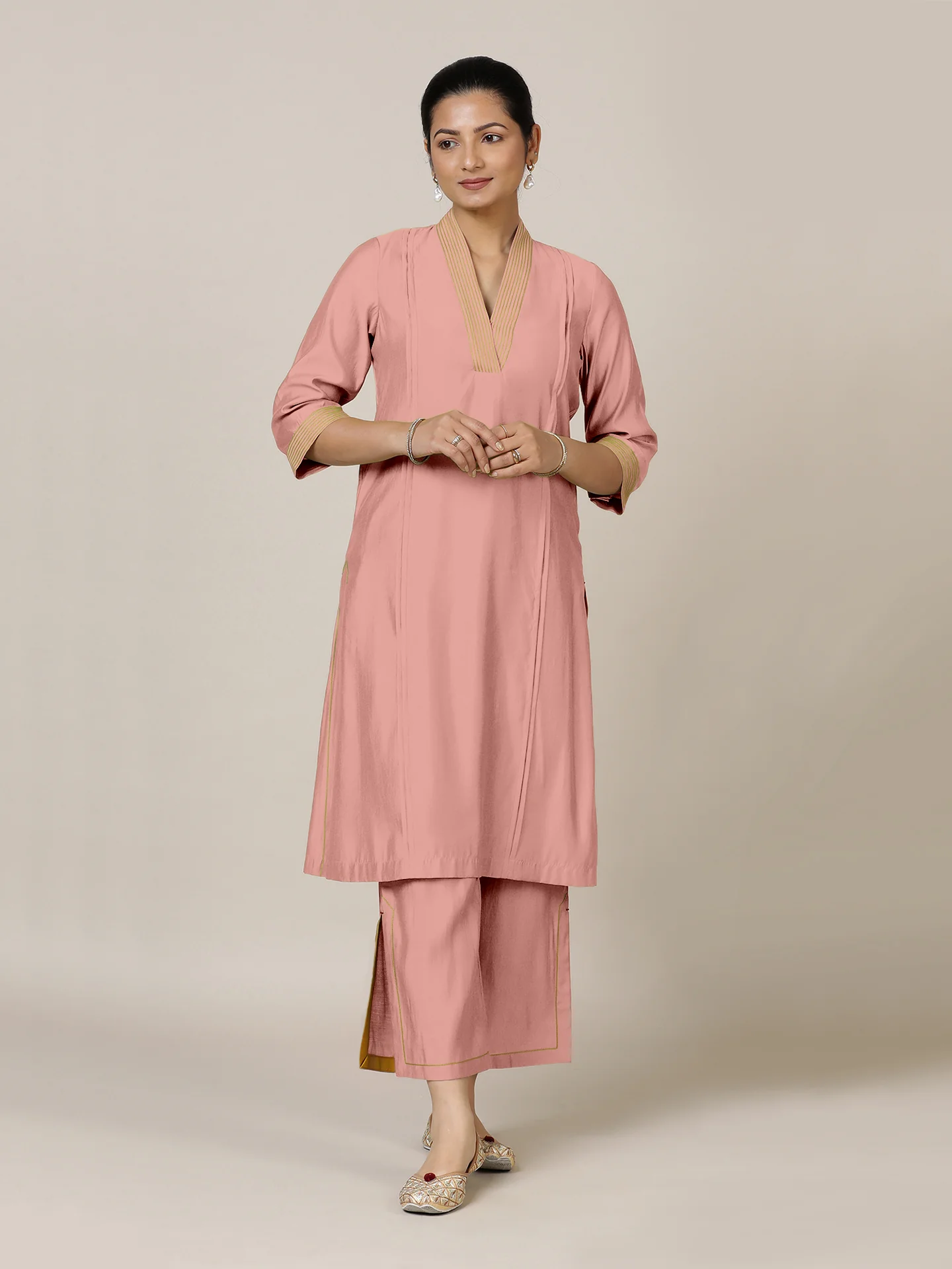 Vanya x Rozaana | A Line Kurta in Sea Pink with Thread Work | Coords or Only Kurta