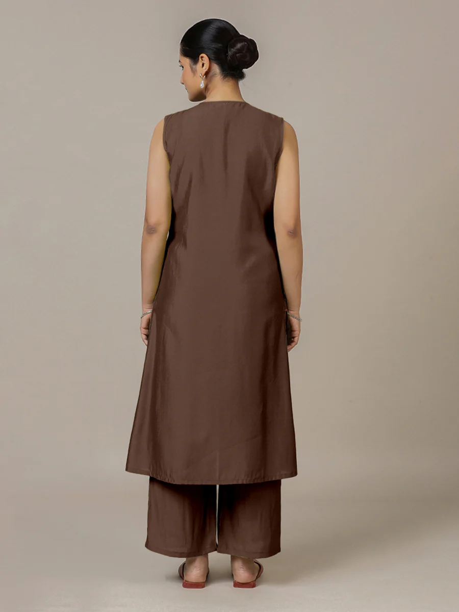 Adah x Rozaana | A Line Kurta in Walnut Brown with Thread Work | Coords or Only Kurta - Image 3