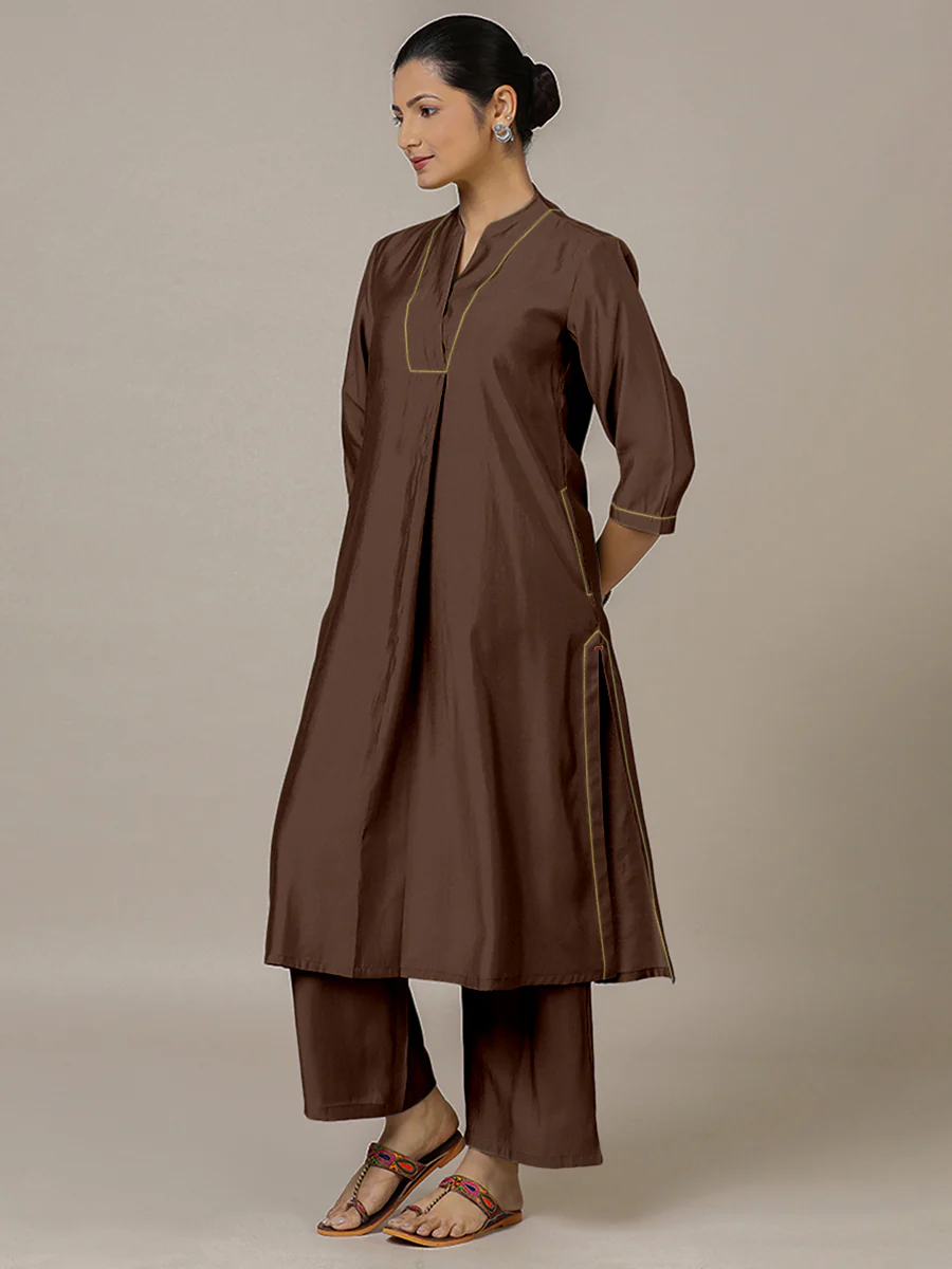 Paakhi x Rozaana | A Line Kurta in Walnut Brown with Thread Work | Coords or Only Kurta - Image 10