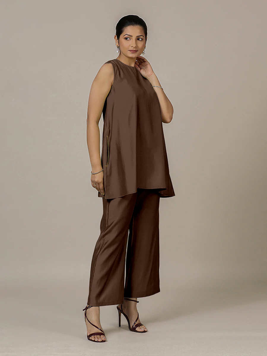 Sana x Rozaana | A Line Kurta in Walnut Brown with Thread Work | Coords or Only Kurta