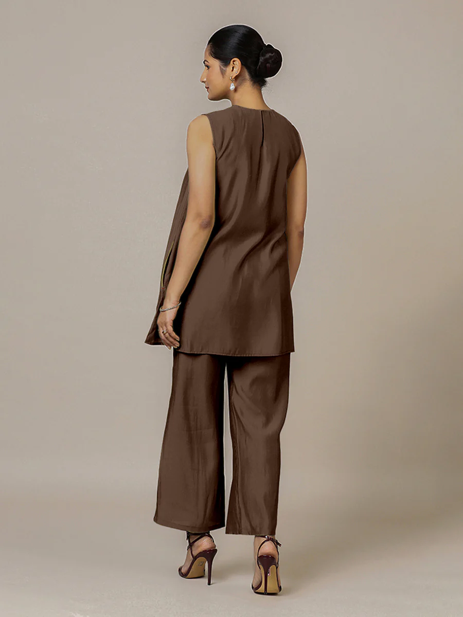 Sana x Rozaana | A Line Kurta in Walnut Brown with Thread Work | Coords or Only Kurta - Image 2
