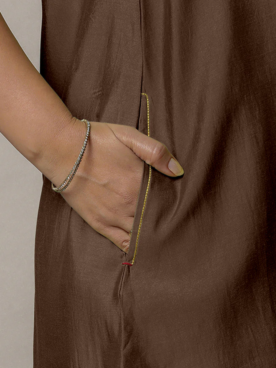 Sana x Rozaana | A Line Kurta in Walnut Brown with Thread Work | Coords or Only Kurta - Image 3