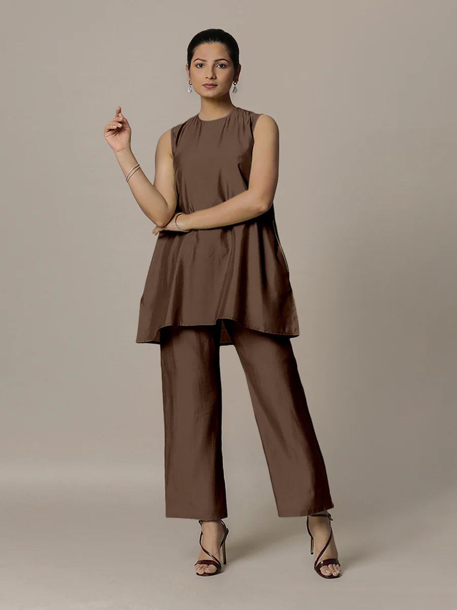 Sana x Rozaana | A Line Kurta in Walnut Brown with Thread Work | Coords or Only Kurta - Image 5