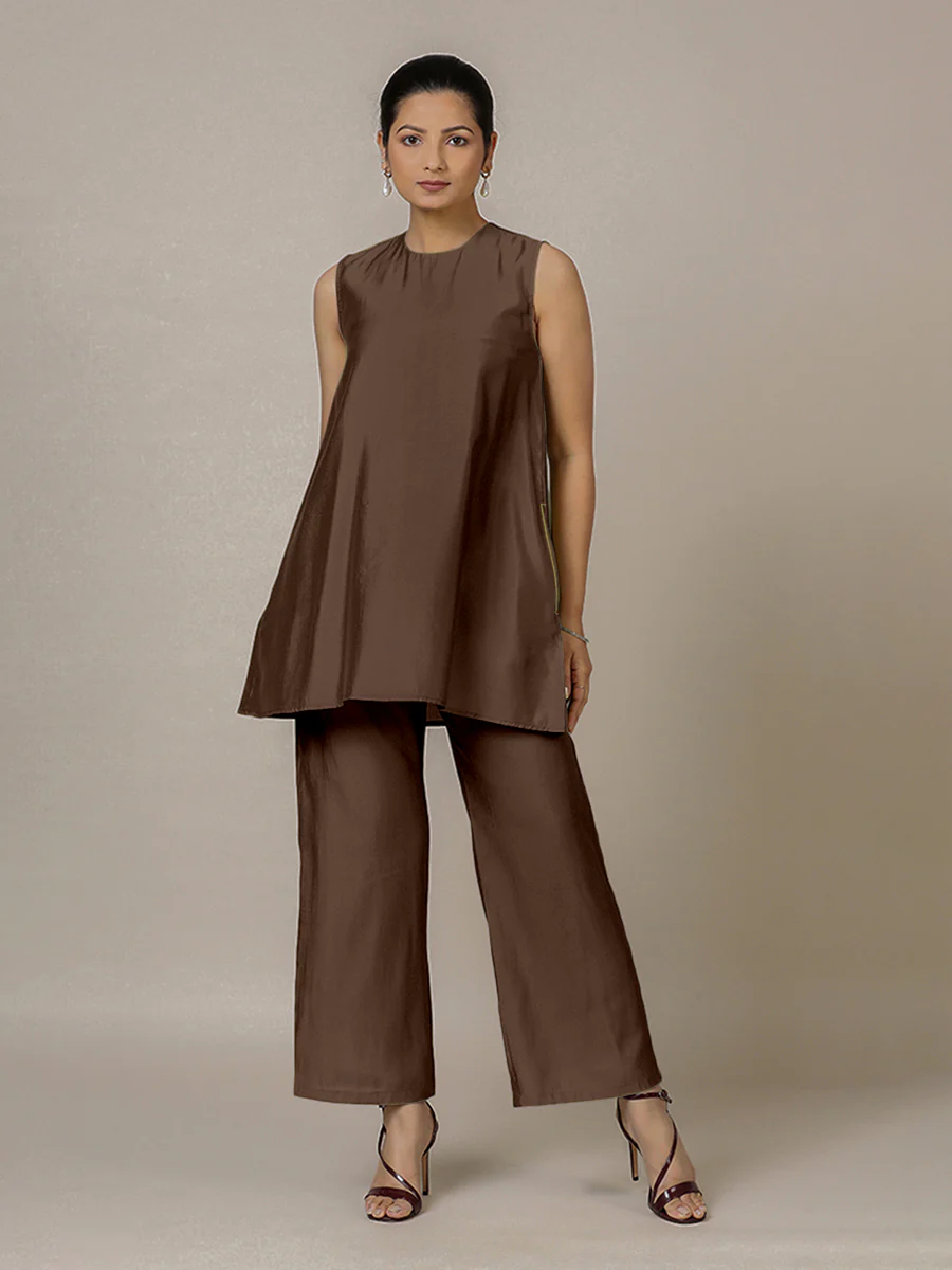 Sana x Rozaana | A Line Kurta in Walnut Brown with Thread Work | Coords or Only Kurta - Image 7