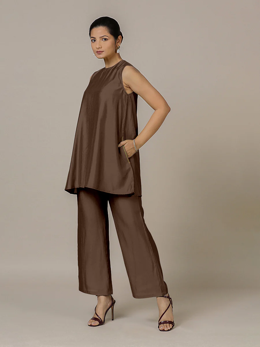 Sana x Rozaana | A Line Kurta in Walnut Brown with Thread Work | Coords or Only Kurta - Image 8