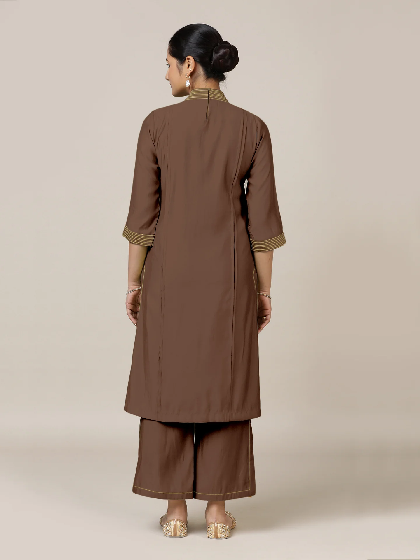 Vanya x Rozaana | A Line Kurta in Walnut Brown with Thread Work | Coords or Only Kurta - Image 2