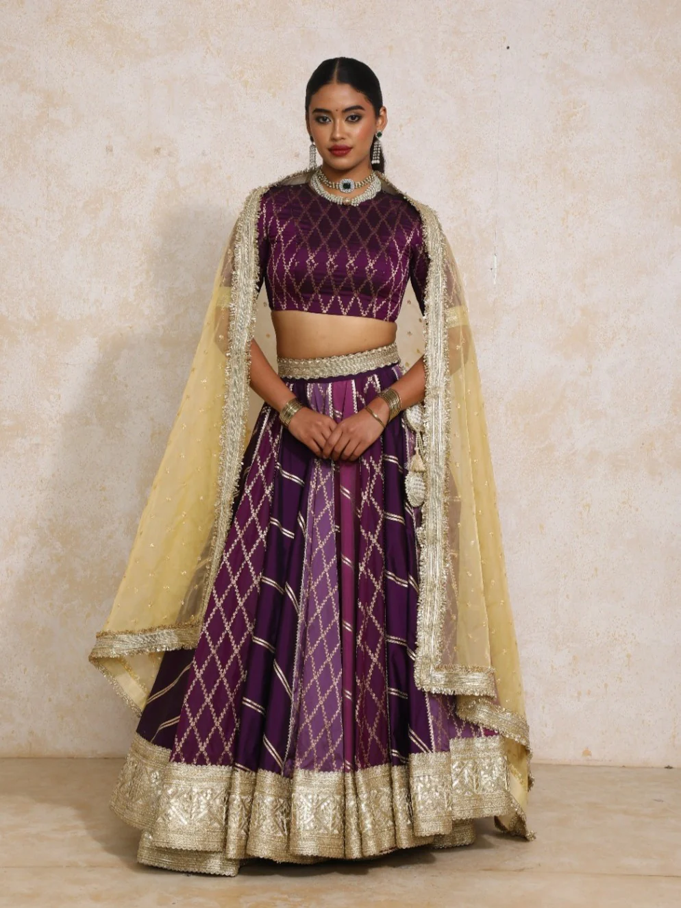 Afsana x Tyohaar | Purple Vine Mesh Brocade FlareFit™ Lehenga Set with Dupatta - Image 14