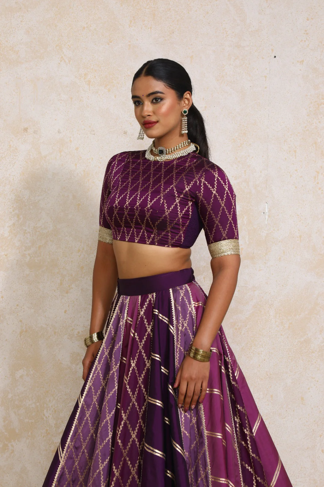 Afsana x Tyohaar | Purple Vine Mesh Brocade FlareFit™ Lehenga Set with Dupatta - Image 9