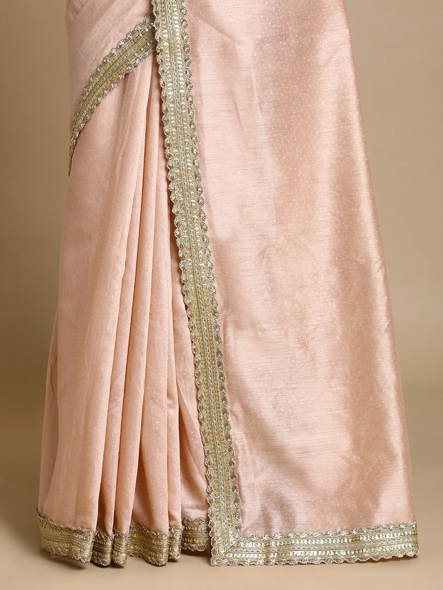 Anwesha x Tyohaar | Muted Copper Foil Chandheri Saree With Designer Embroidered Lace - Image 2