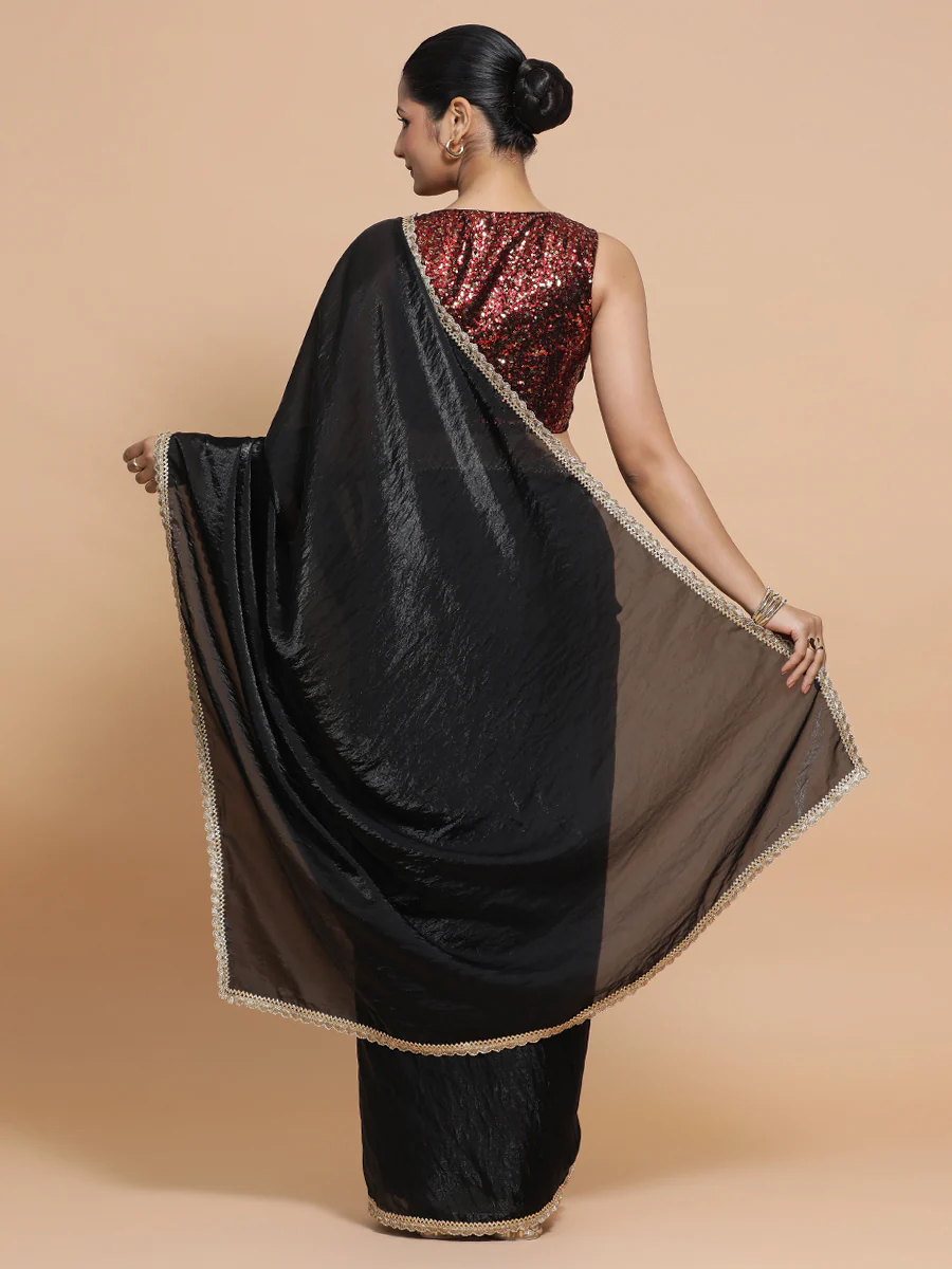 Jhilmil x Tyohaar | Black Dual Toned Tissue Saree with Ready-to-Wear Option - Image 7