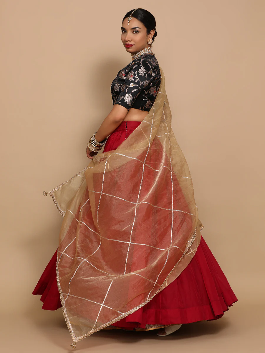 Sunheri x Tyohaar | Organza Dupatta with Gold Gota Lace - Image 2