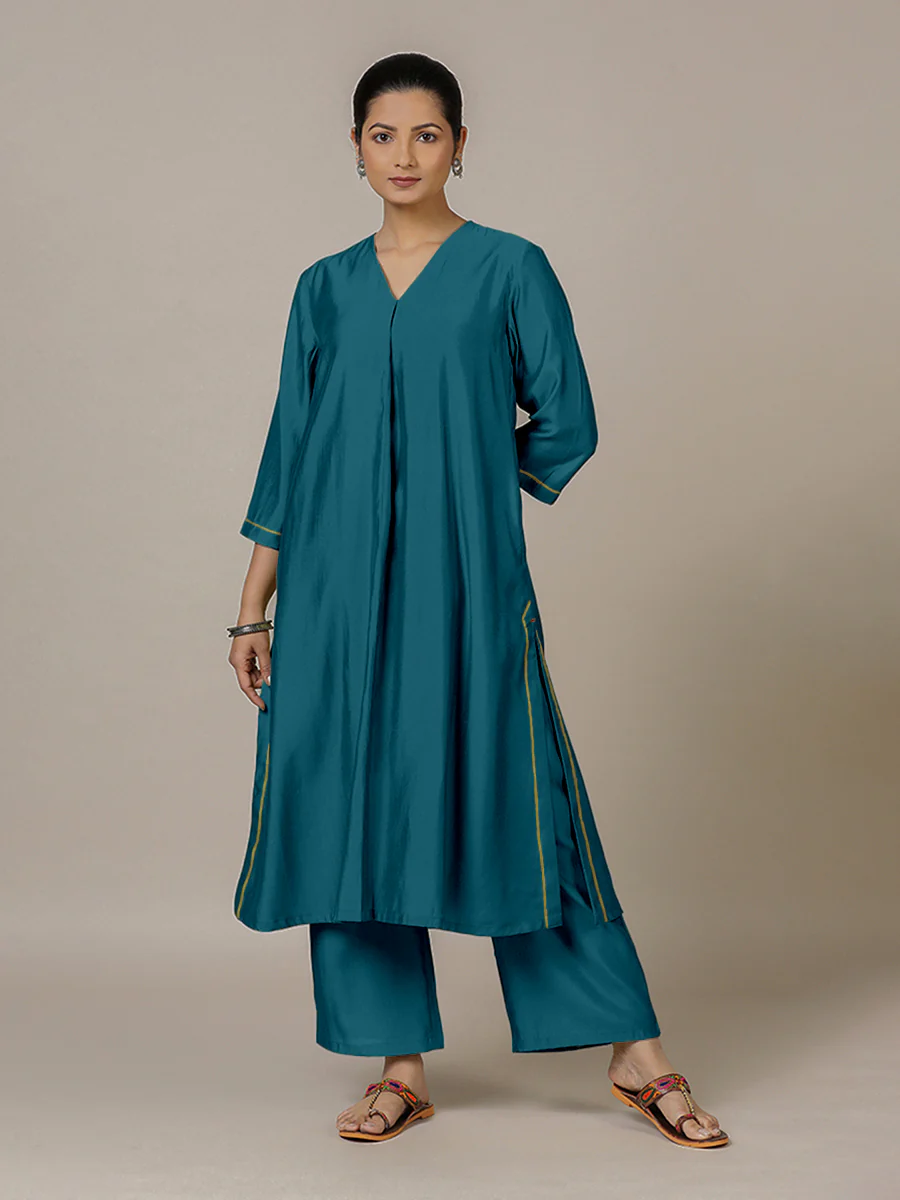 Alisha x Rozaana | A Line Kurta in Crystal Teal with Thread Work | Coords or Only Kurta