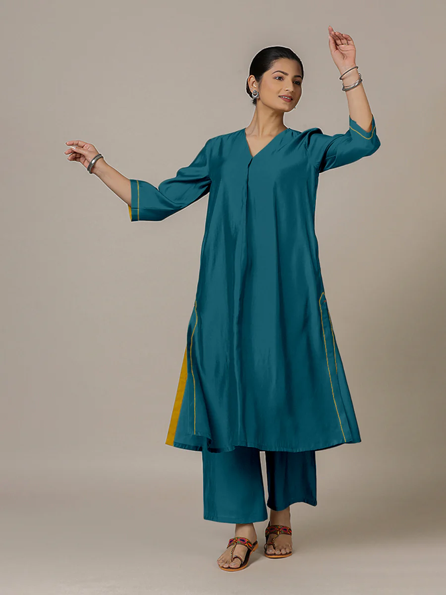 Alisha x Rozaana | A Line Kurta in Crystal Teal with Thread Work | Coords or Only Kurta - Image 6