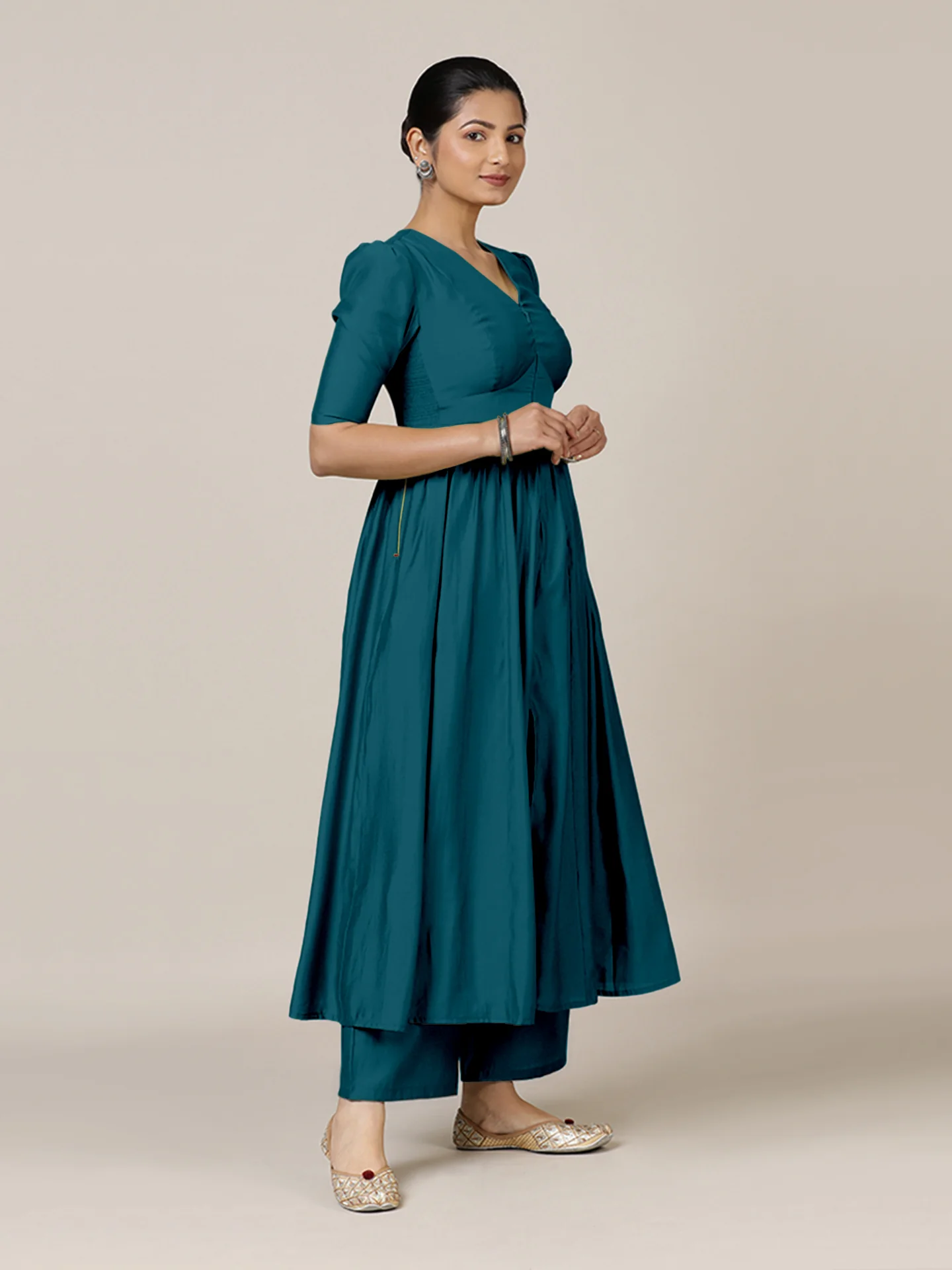 Faiza x Rozaana | A Line Kurta in Crystal Teal with Thread Work | Coords or Only Kurta - Image 10