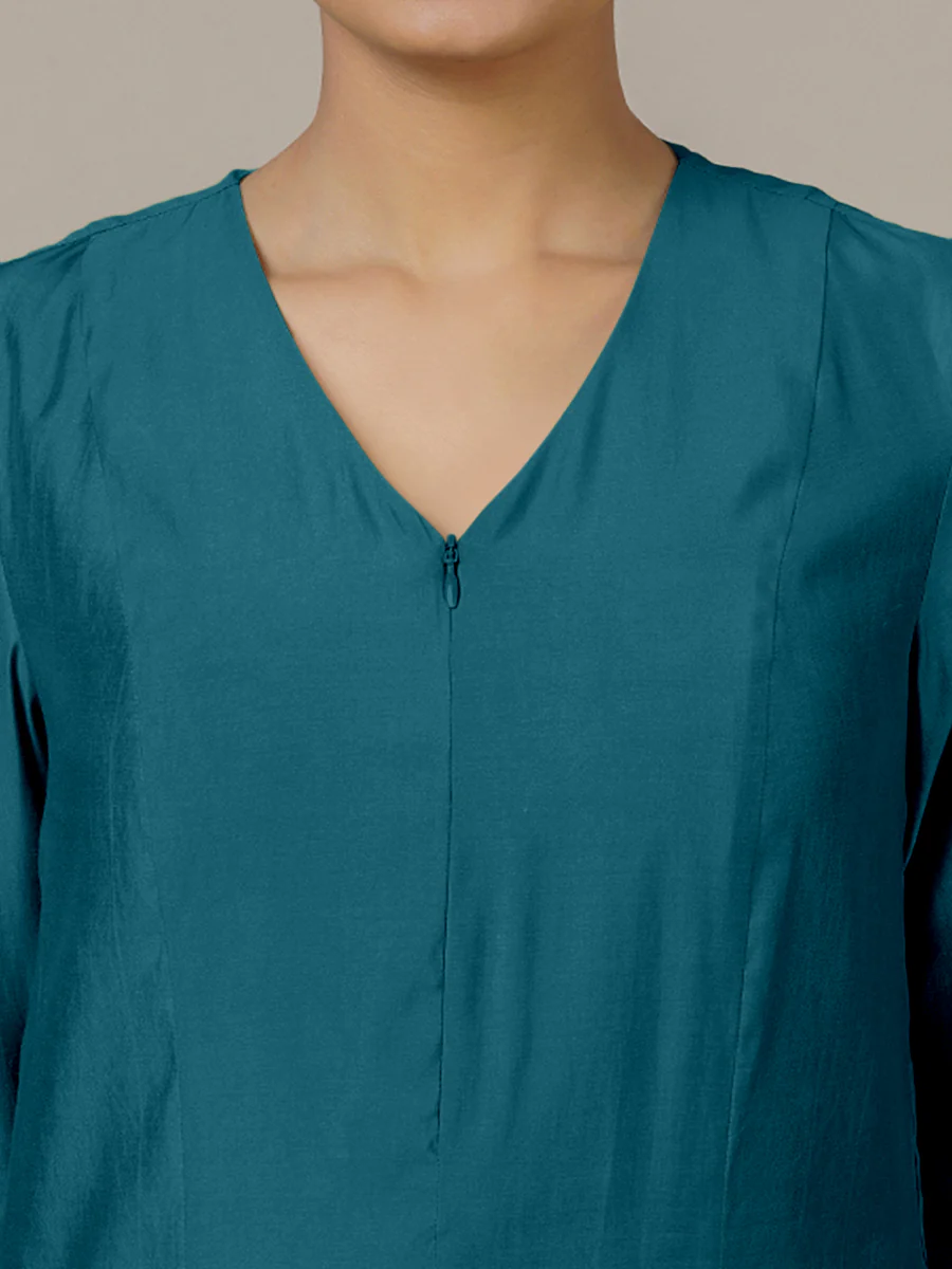 Mahek x Rozaana | A Line Kurta in Crystal Teal with Thread Work | Coords or Only Kurta - Image 3