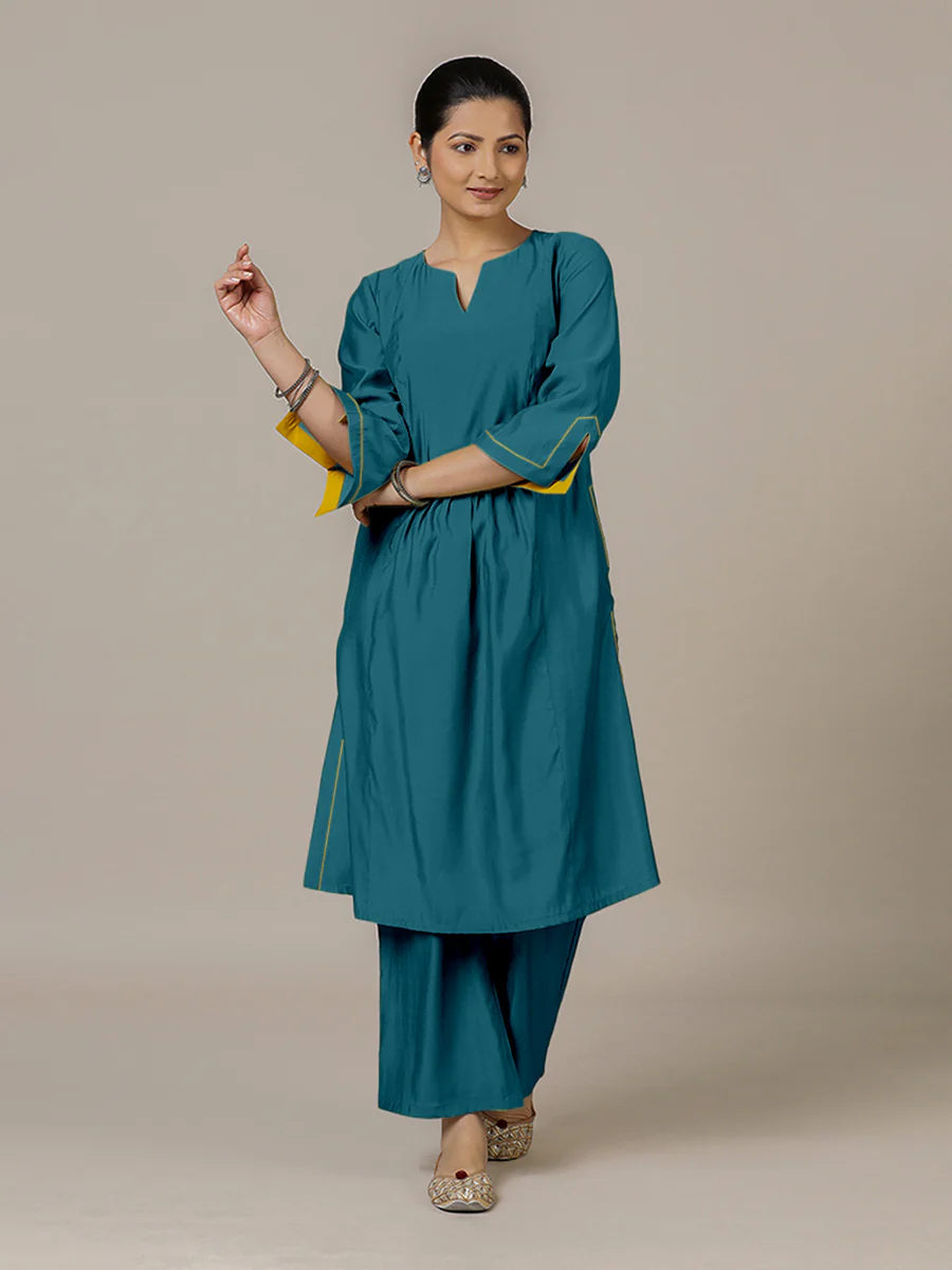 Nimrat x Rozaana | A Line Kurta in Crystal Teal with Thread Work | Coords or Only Kurta