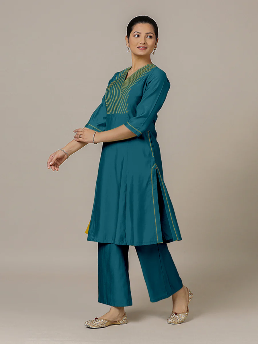 Piya x Rozaana | A Line Kurta in Crystal Teal with Thread Work | Coords or Only Kurta - Image 7