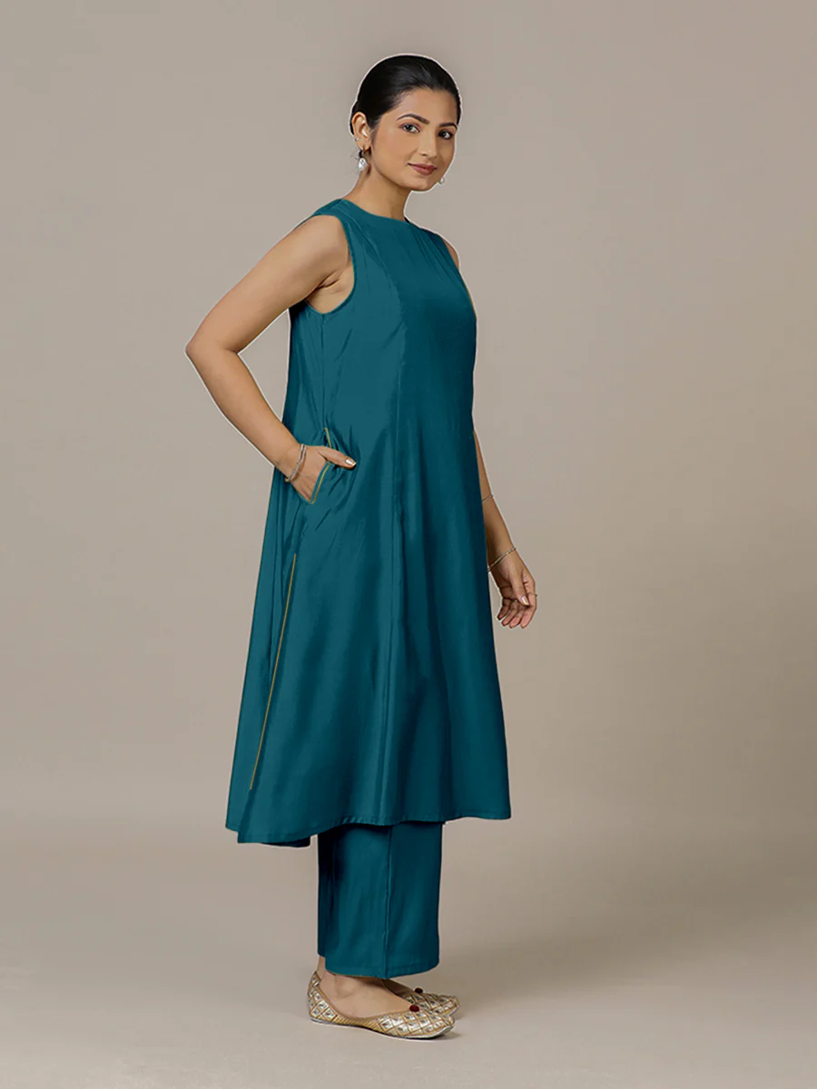Sameera x Rozaana | A Line Kurta in Crystal Teal with Thread Work | Coords or Only Kurta - Image 10