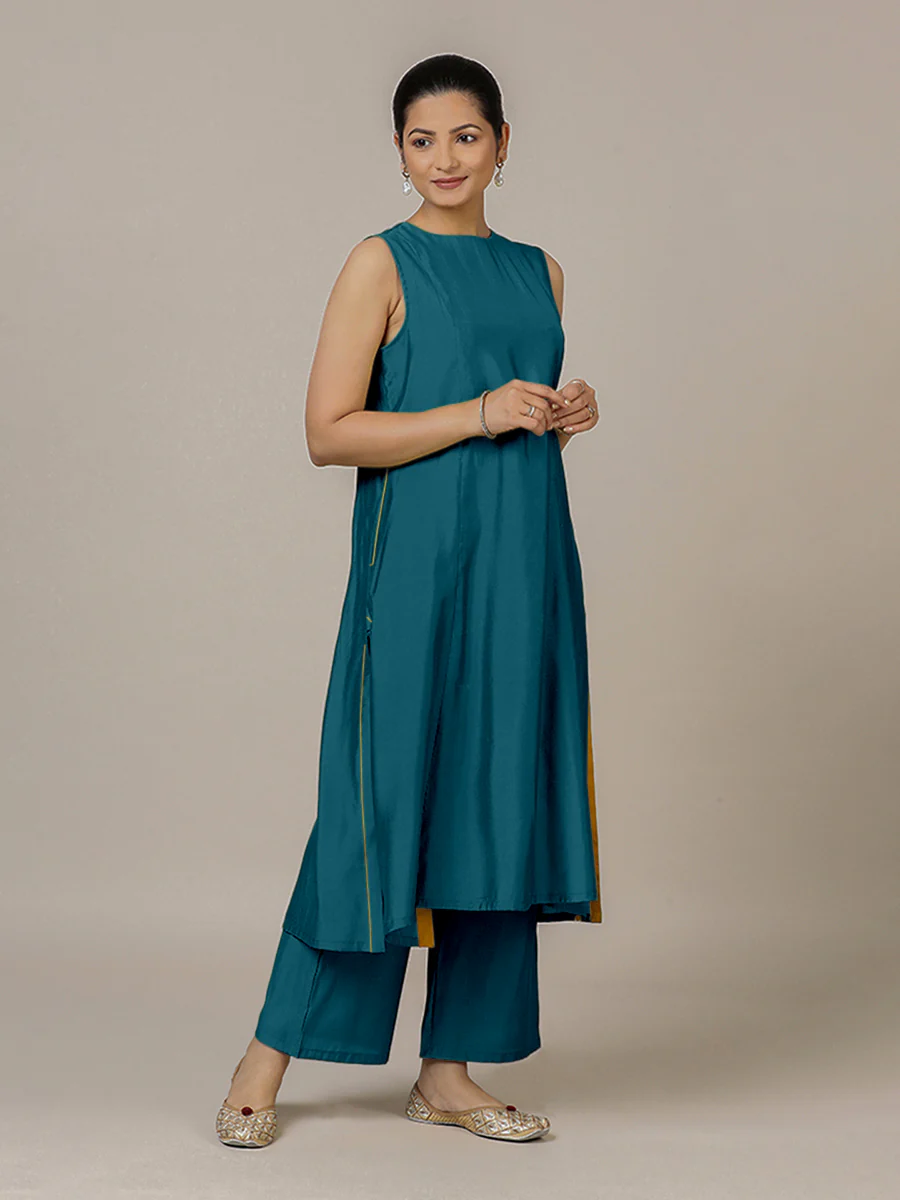 Sameera x Rozaana | A Line Kurta in Crystal Teal with Thread Work | Coords or Only Kurta - Image 5