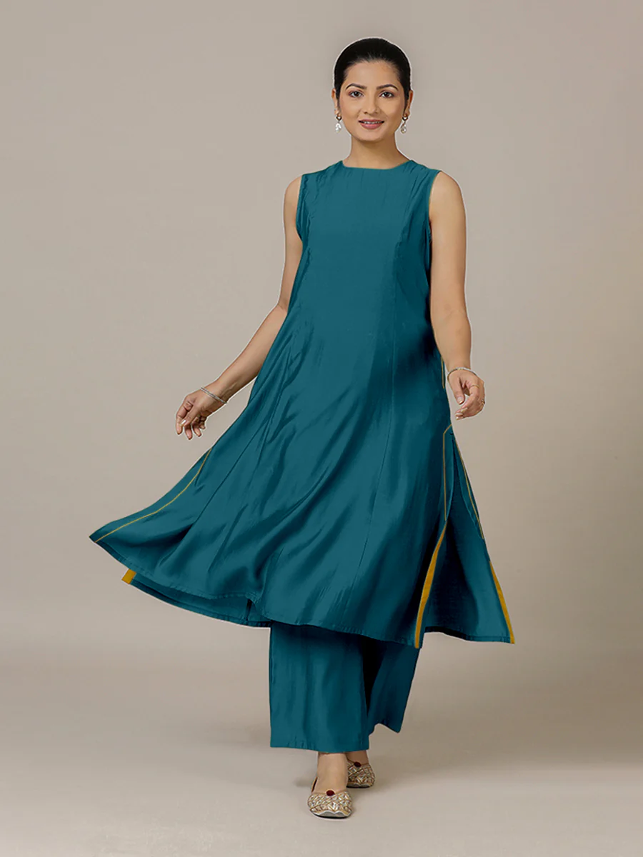 Sameera x Rozaana | A Line Kurta in Crystal Teal with Thread Work | Coords or Only Kurta - Image 6
