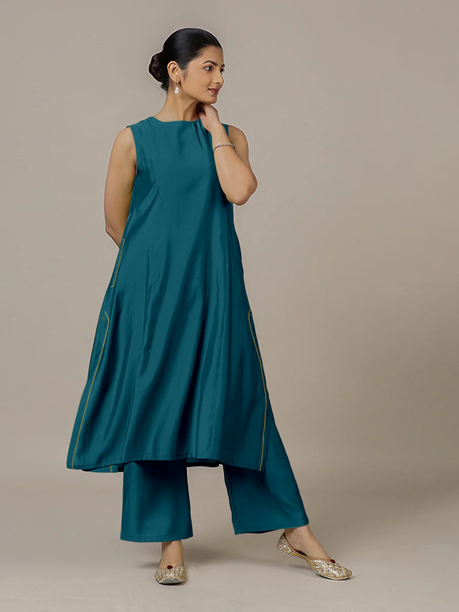 Sameera x Rozaana | A Line Kurta in Crystal Teal with Thread Work | Coords or Only Kurta - Image 9