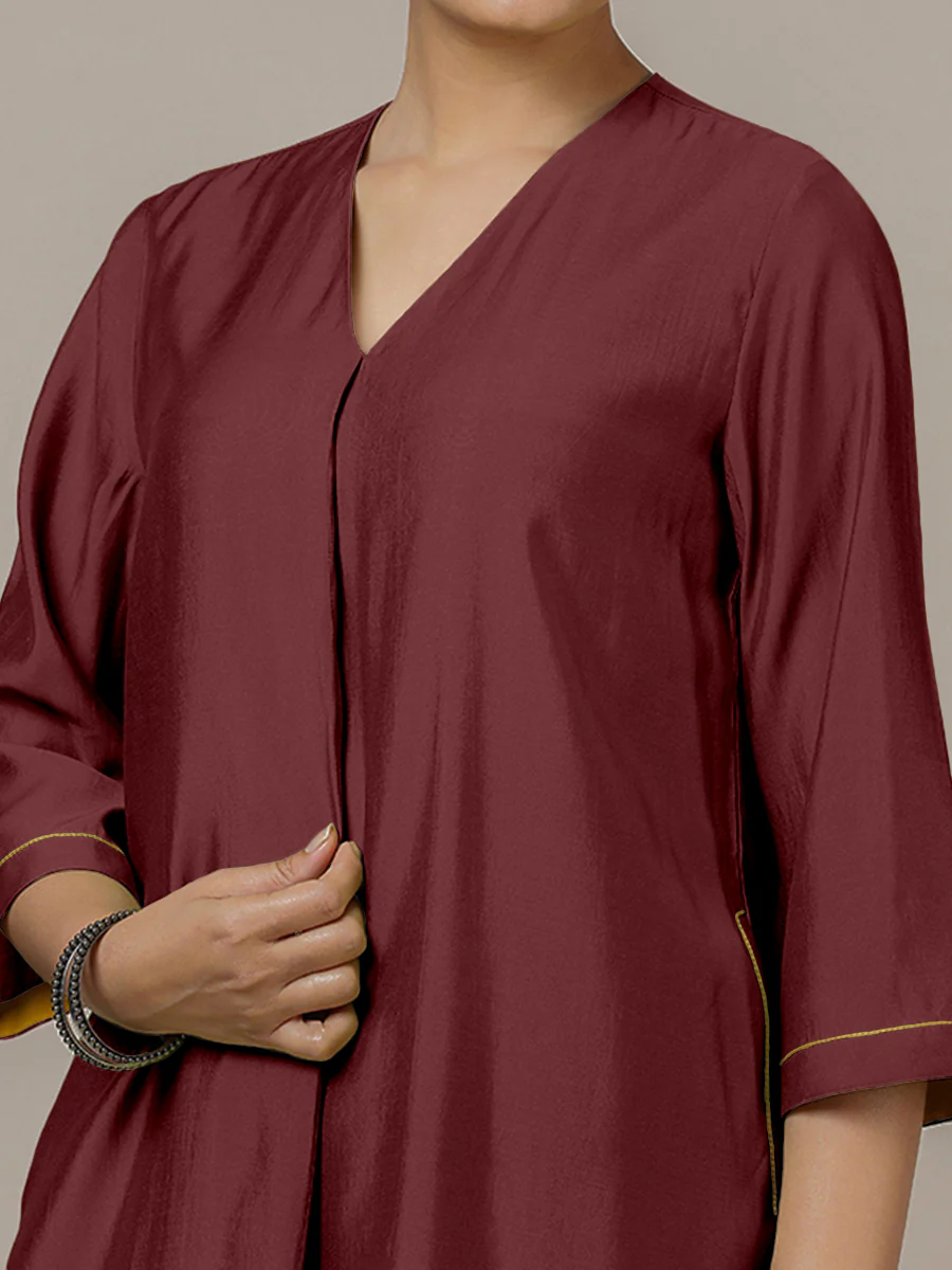 Alisha x Rozaana | A Line Kurta in Deep Maroon with Thread Work | Coords or Only Kurta - Image 3