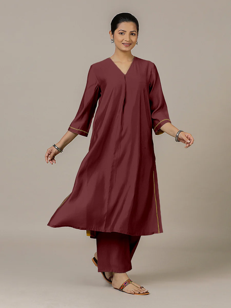 Alisha x Rozaana | A Line Kurta in Deep Maroon with Thread Work | Coords or Only Kurta - Image 7