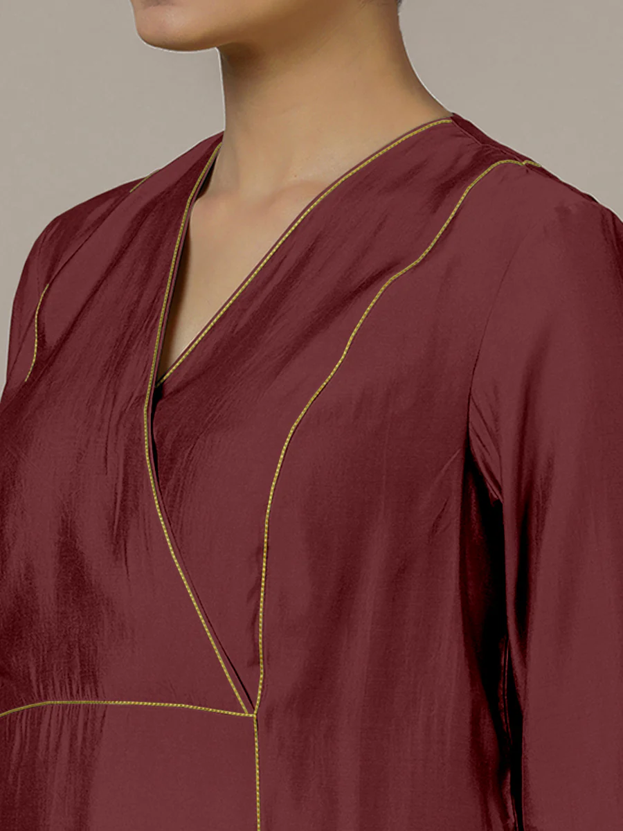 Amal x Rozaana | A Line Kurta in Deep Maroon with Thread Work | Coords or Only Kurta - Image 3