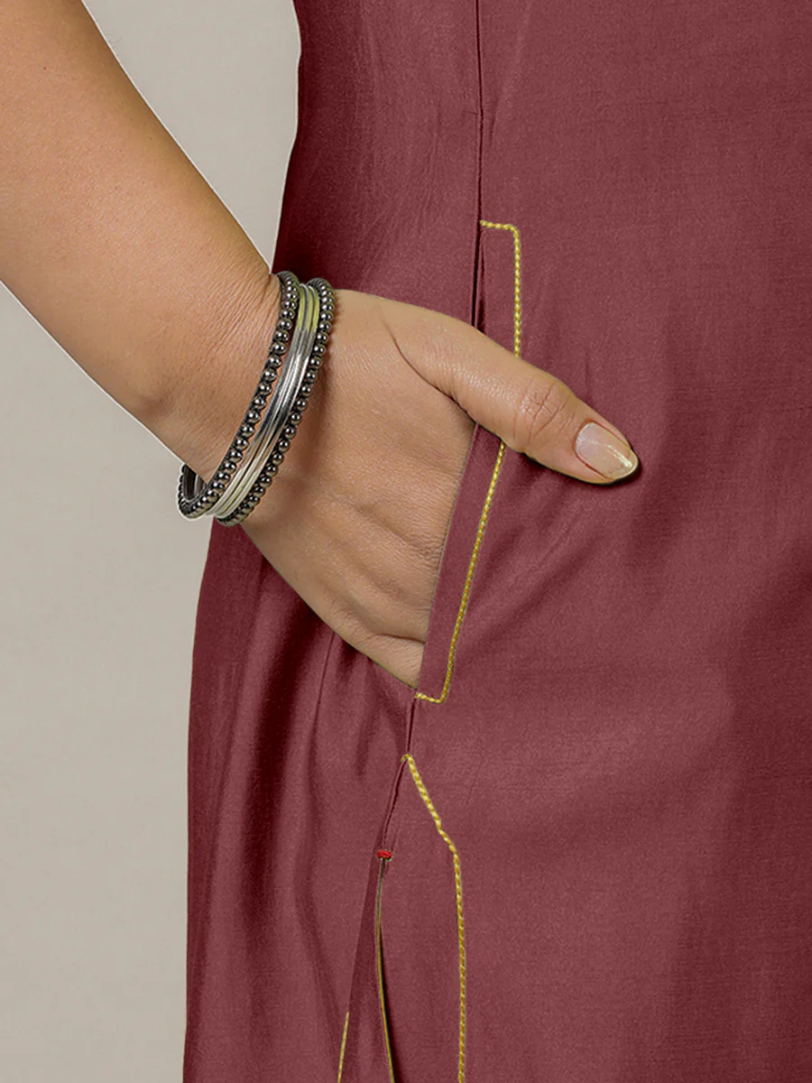 Mahek x Rozaana | A Line Kurta in Deep Maroon with Thread Work | Coords or Only Kurta - Image 4