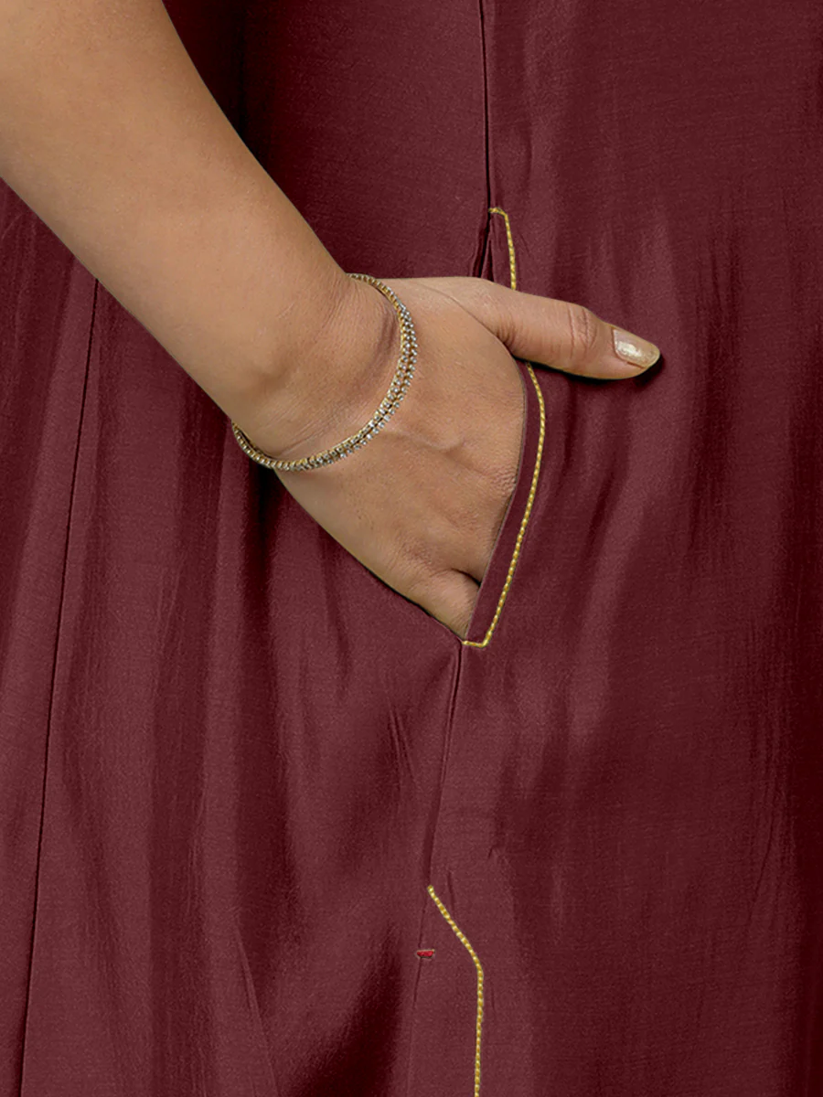 Sameera x Rozaana | A Line Kurta in Deep Maroon with Thread Work | Coords or Only Kurta - Image 4