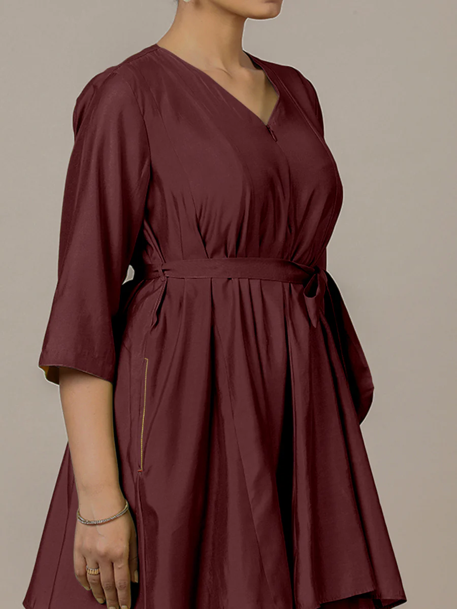 Tuhi x Rozaana | A Line Kurta in Deep Maroon with Thread Work | Coords or Only Kurta - Image 3