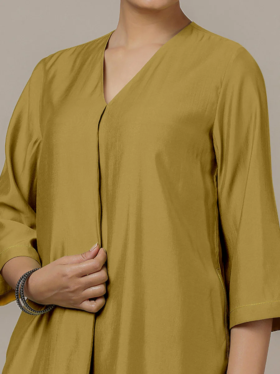 Alisha x Rozaana | A Line Kurta in Dijon Mustard with Thread Work | Coords or Only Kurta - Image 3