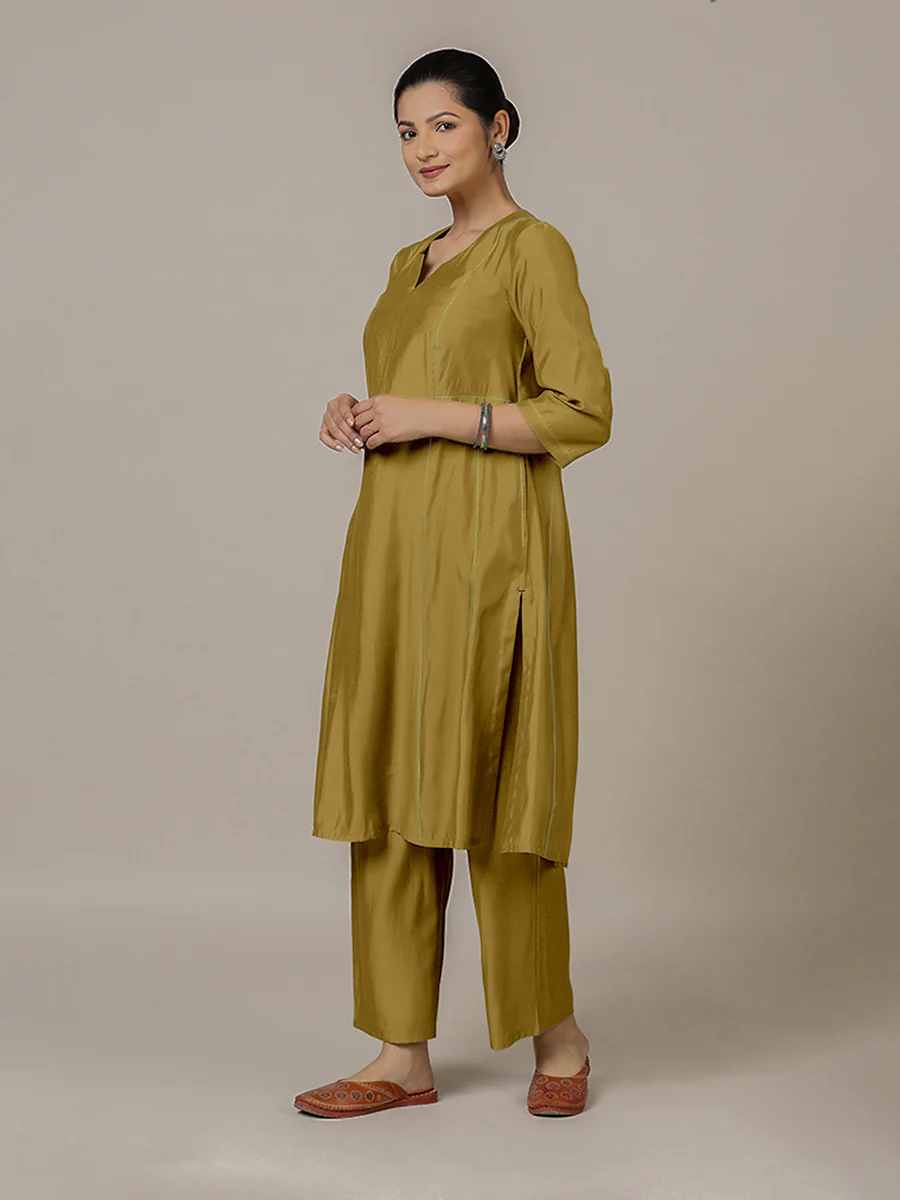 Mahi x Rozaana | A Line Kurta in Dijon Mustard with Thread Work | Coords or Only Kurta - Image 7
