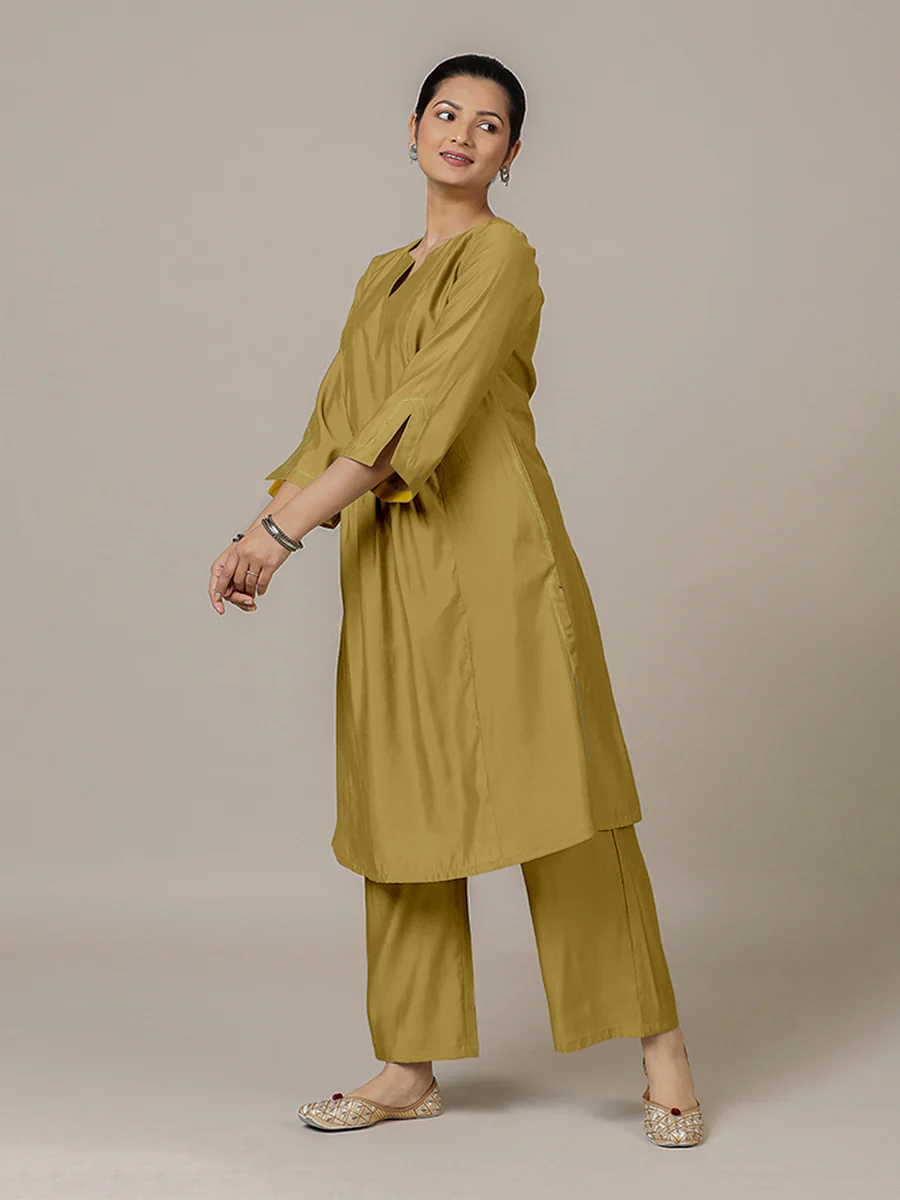 Nimrat x Rozaana | A Line Kurta in Dijon Mustard with Thread Work | Coords or Only Kurta - Image 10