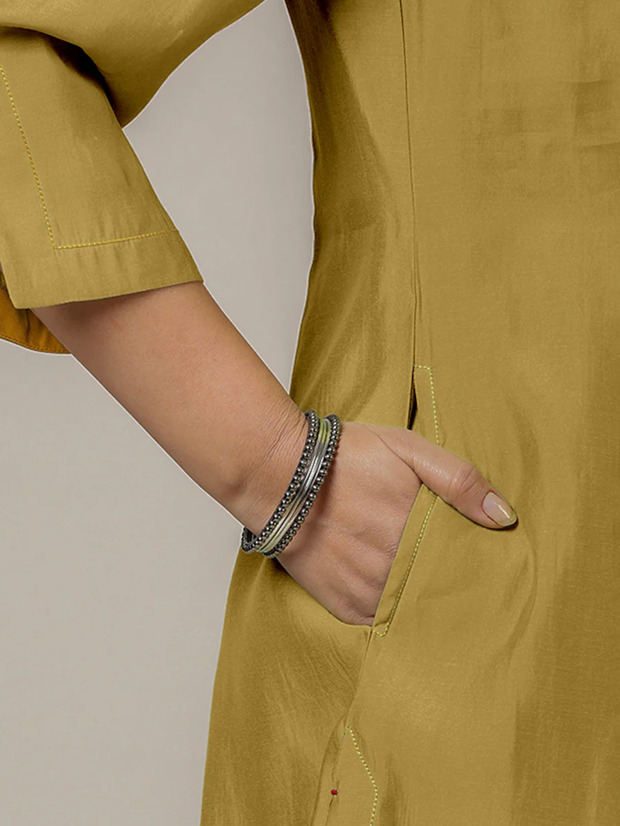 Nimrat x Rozaana | A Line Kurta in Dijon Mustard with Thread Work | Coords or Only Kurta - Image 4