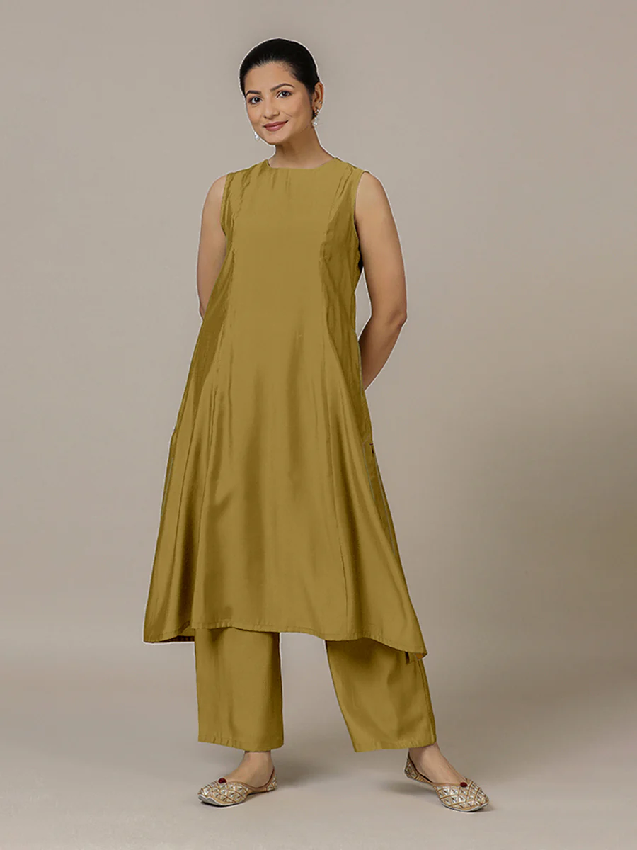 Sameera x Rozaana | A Line Kurta in Dijon Mustard with Thread Work | Coords or Only Kurta - Image 6