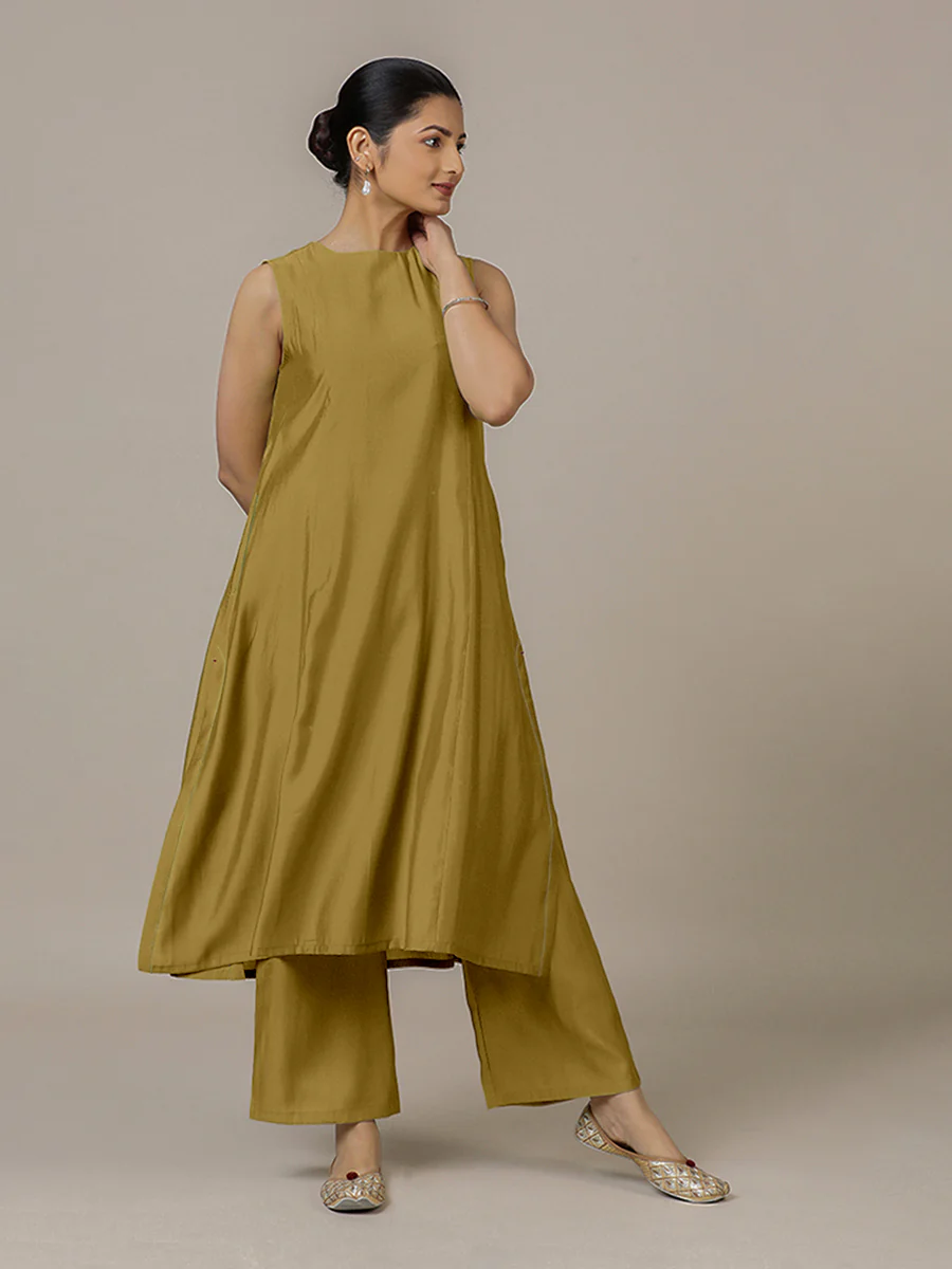 Sameera x Rozaana | A Line Kurta in Dijon Mustard with Thread Work | Coords or Only Kurta - Image 8