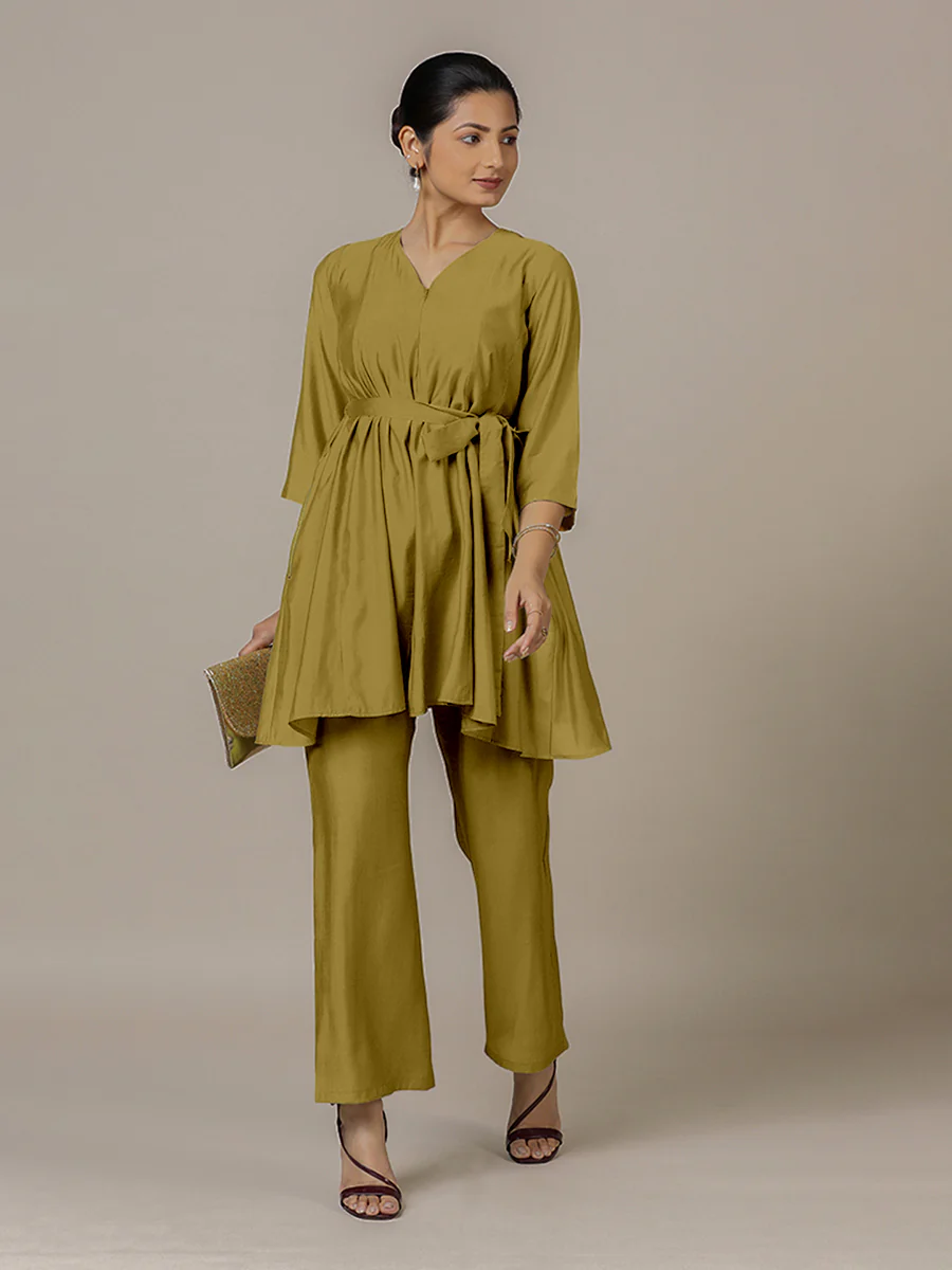 Tuhi x Rozaana | A Line Kurta in Dijon Mustard with Thread Work | Coords or Only Kurta