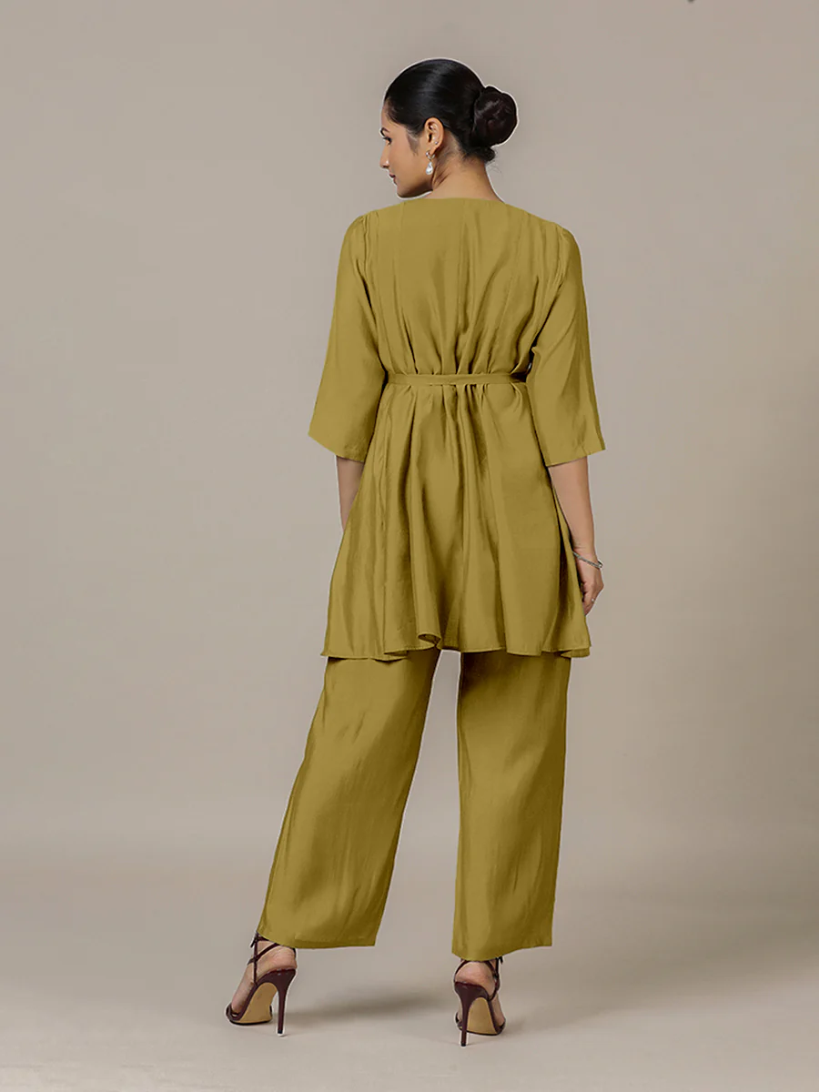 Tuhi x Rozaana | A Line Kurta in Dijon Mustard with Thread Work | Coords or Only Kurta - Image 2