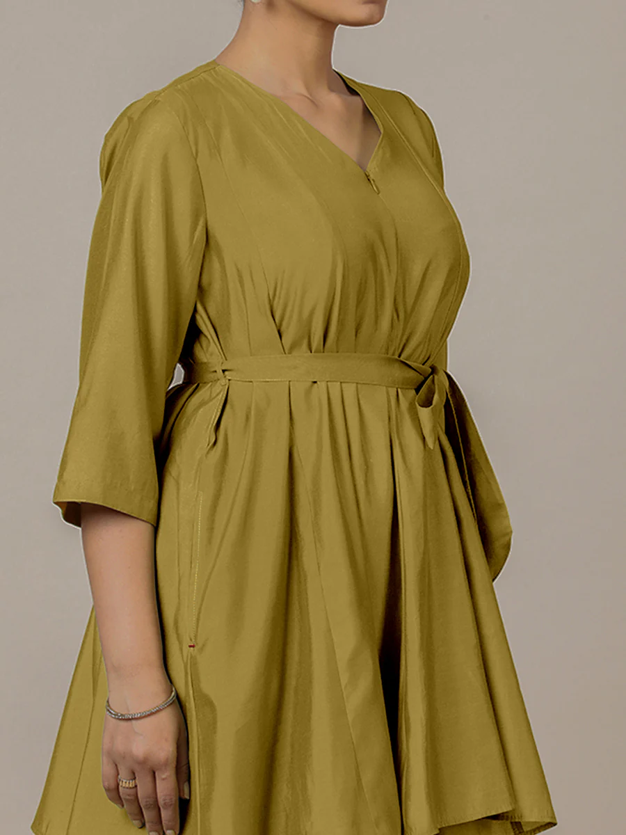 Tuhi x Rozaana | A Line Kurta in Dijon Mustard with Thread Work | Coords or Only Kurta - Image 3