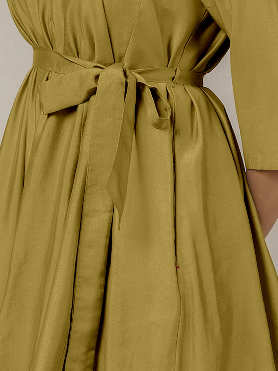 Tuhi x Rozaana | A Line Kurta in Dijon Mustard with Thread Work | Coords or Only Kurta - Image 4