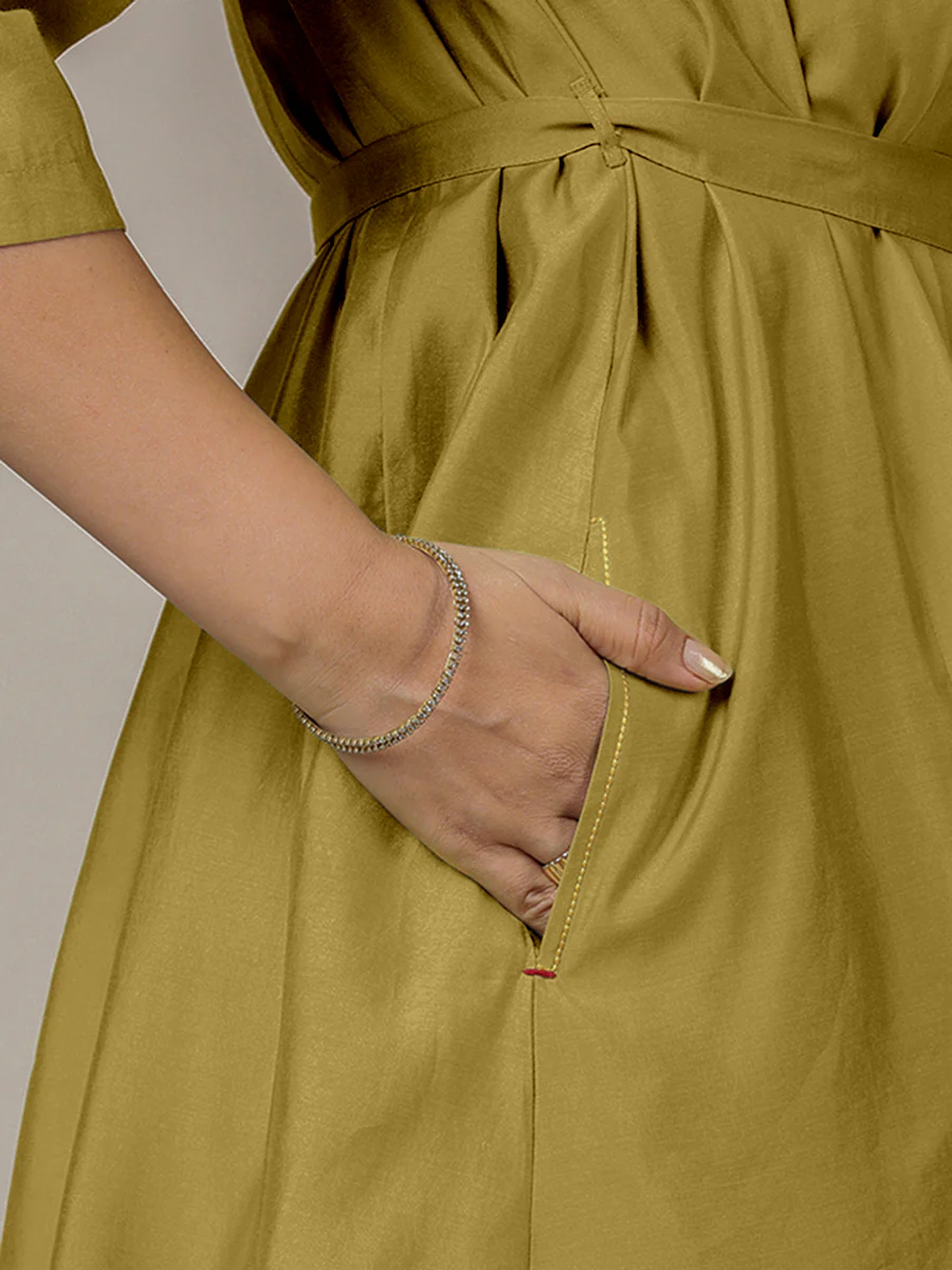 Tuhi x Rozaana | A Line Kurta in Dijon Mustard with Thread Work | Coords or Only Kurta - Image 5