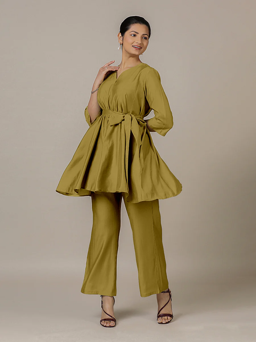 Tuhi x Rozaana | A Line Kurta in Dijon Mustard with Thread Work | Coords or Only Kurta - Image 7