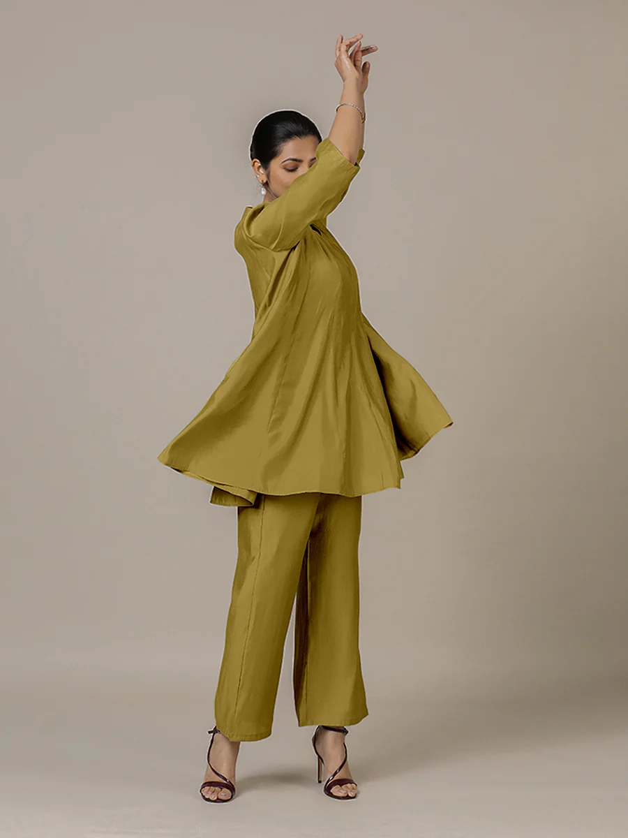 Tuhi x Rozaana | A Line Kurta in Dijon Mustard with Thread Work | Coords or Only Kurta - Image 8
