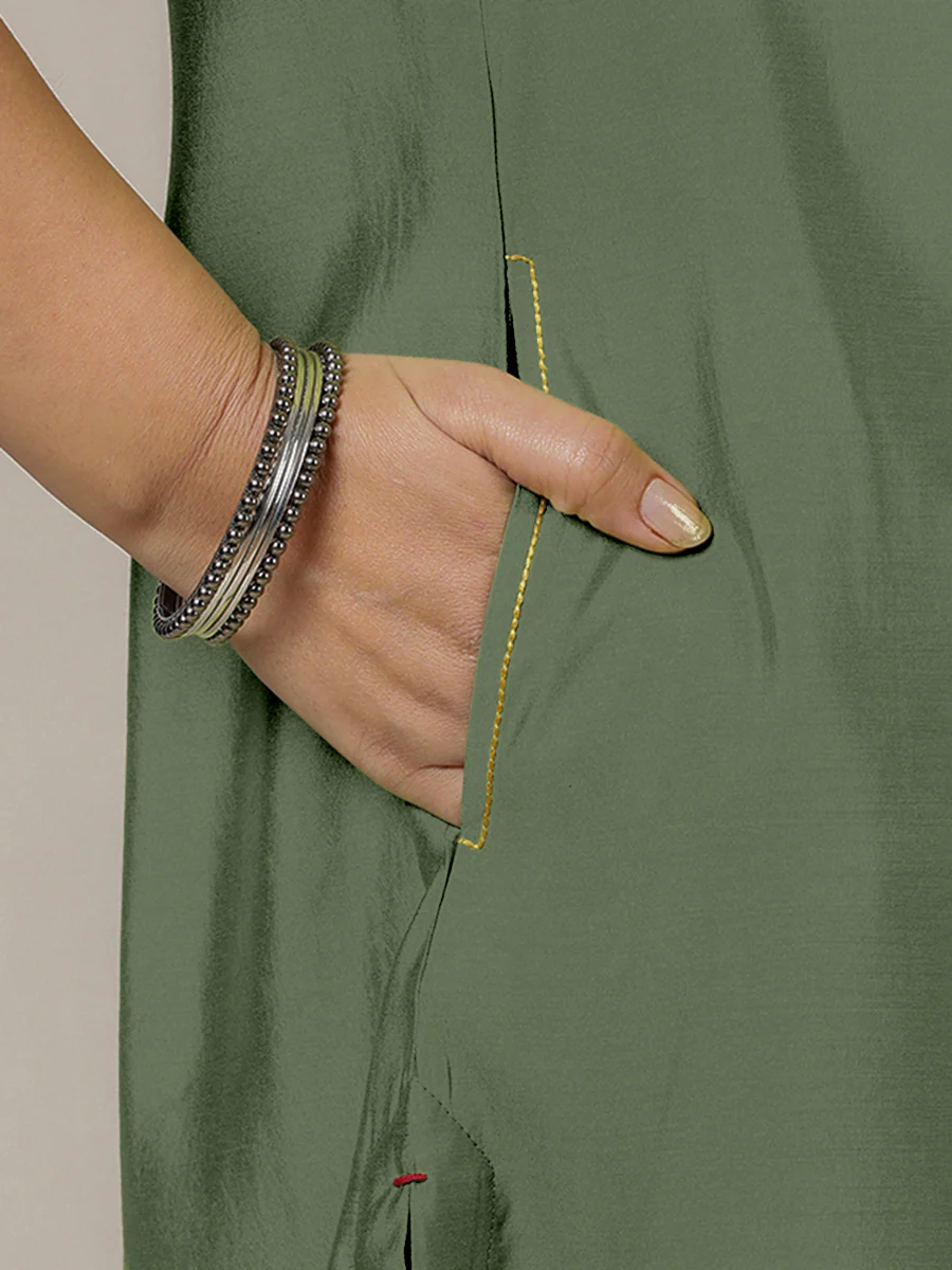 Amal x Rozaana | A Line Kurta in Hunter Green with Thread Work | Coords or Only Kurta - Image 4