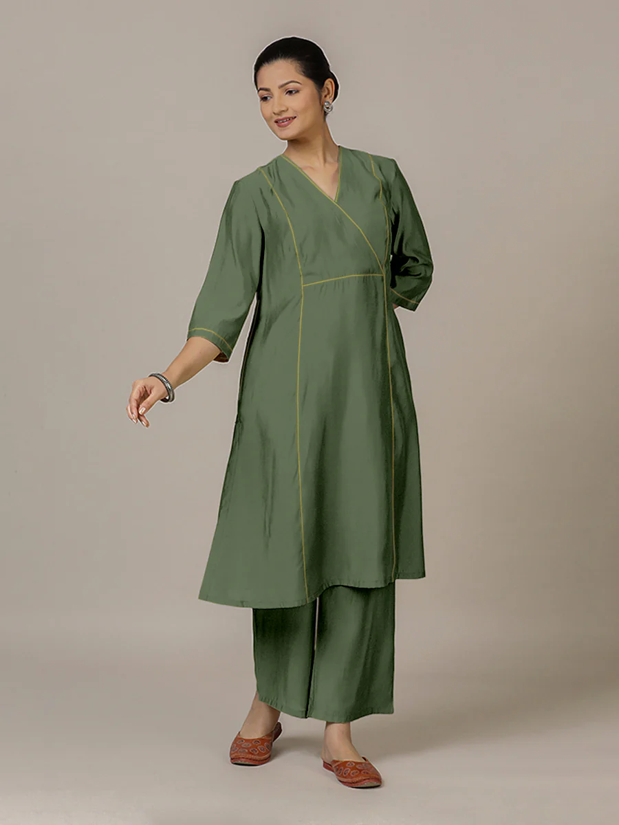 Amal x Rozaana | A Line Kurta in Hunter Green with Thread Work | Coords or Only Kurta - Image 5